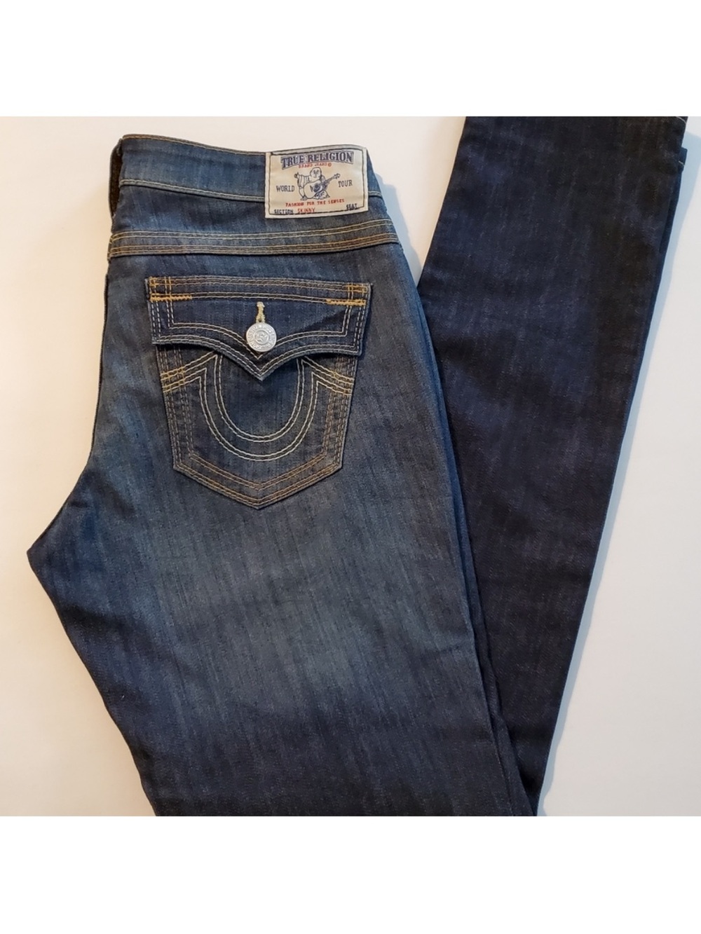 True Religion Women’s Dark Blue Stitched Flap Pockets Cowgirl Western Jeans 28